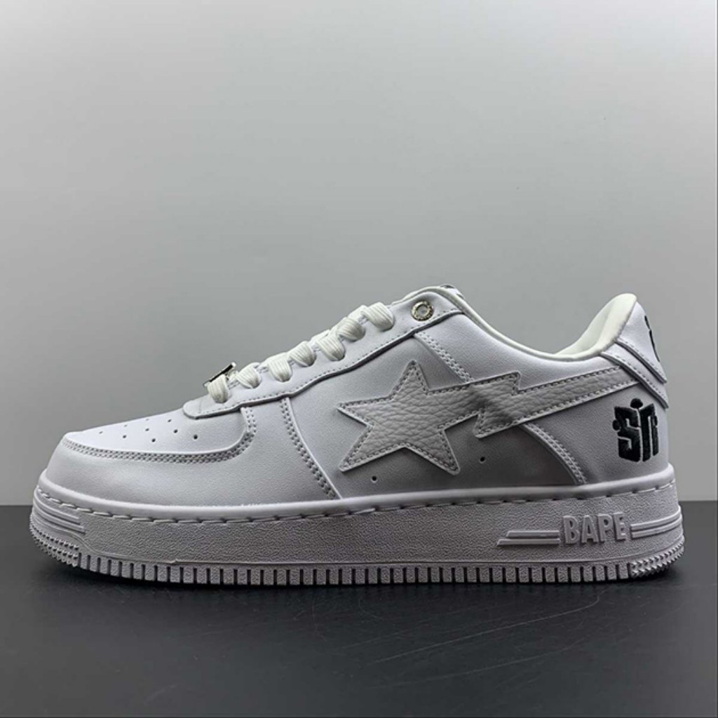Bape Sta Low Unisex White And White Unisex Shoes